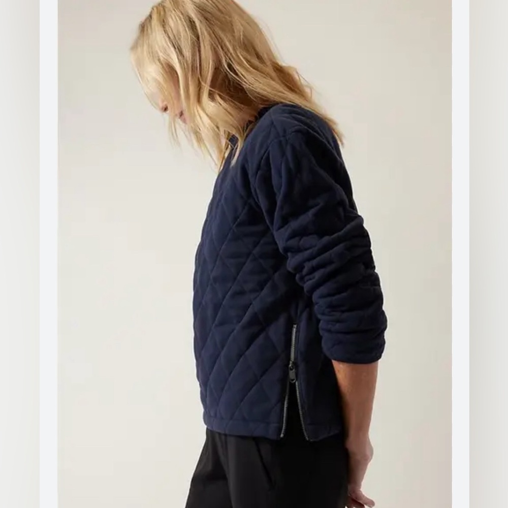 Retroplush quilted crewneck navy sweater sz small nwt